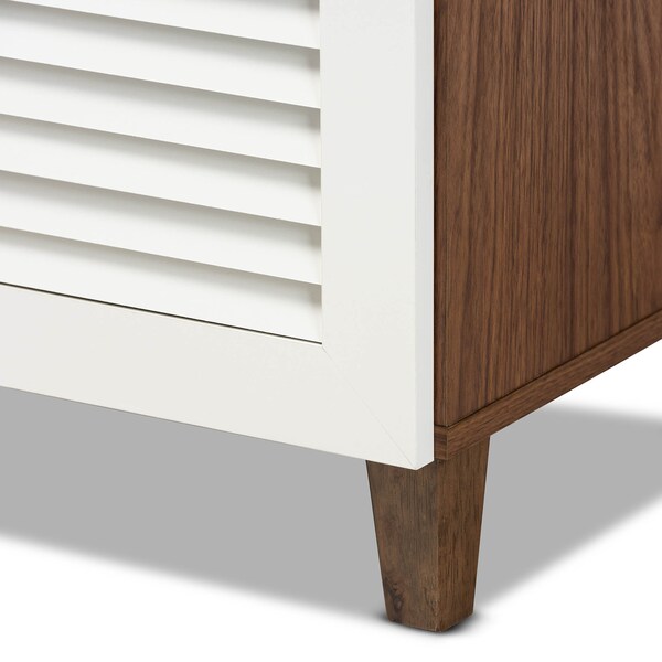 Baxton Studio Coolidge White and Walnut Wood 4-Shelf Shoe Cabinet with Drawer - 163-10393