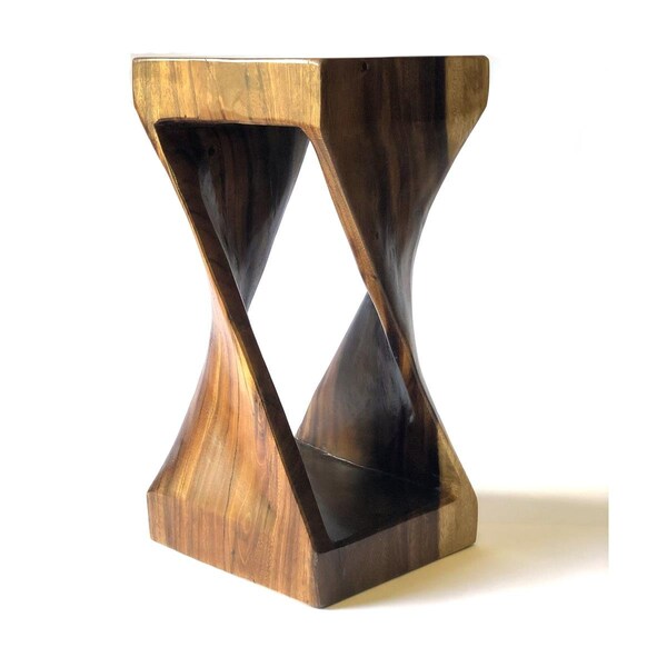Afd Home 22 to 24 in. Millennium Suar Twisted Wood Stool Table, Chocolate Brown - 12017346