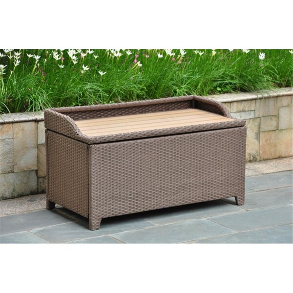 International Caravan Bardelona Resin Wicker- Aluminum Storage Bench With Edge Lip - Light Brown - 4221-ABN