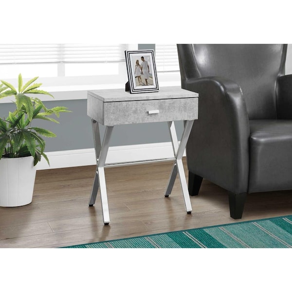 Gfancy Fixtures 22.25 in. Grey Cement Particle Board & Chrome Metal Accent Table - GF3093880