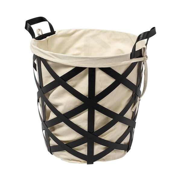 Palacedesigns 17.32 x 14.56 x 18.11 in. Black Woven Metal Basket with Cream Fabric Liner - PA3101844