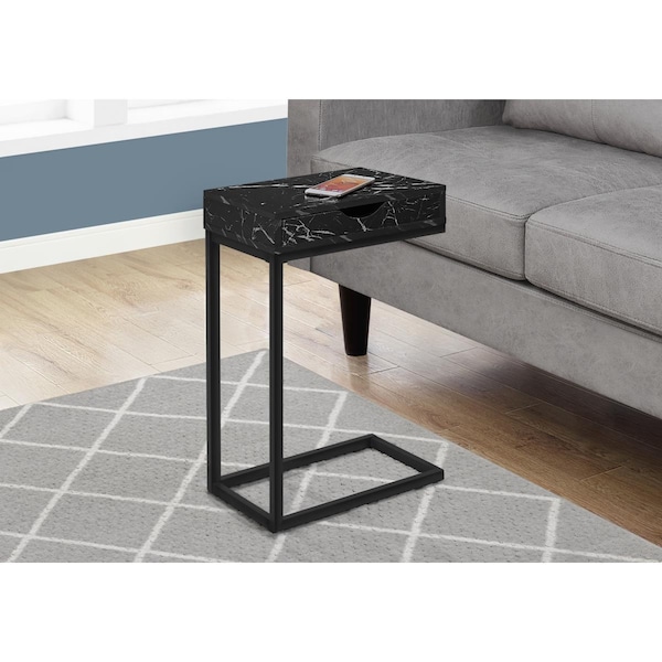 Clean Choice Accent Table with A Drawer, Black - Marble & Black Metal - CL3061502