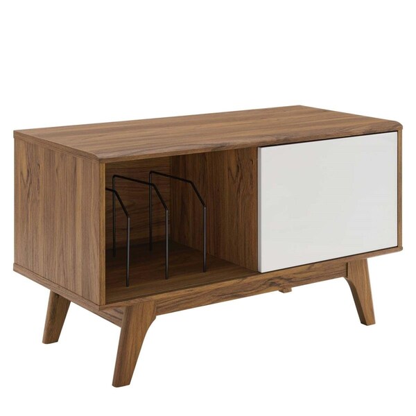 Modway Furniture Envision Vinyl Record Display Stand, Walnut White - EEI-4261-WAL-WHI