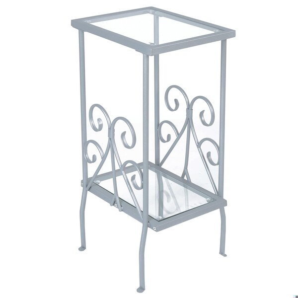 Homeroots 30 in. Silver Metal & Clear Tempered Glass Accent Table - 333059