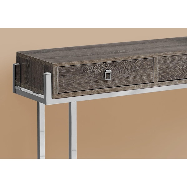 Homeroots 31.75 in. Dark Taupe Particle Board & Chrome Metal Accent Table - 333156