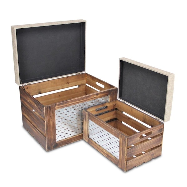 Cheungs Storage Benches with A Medium Brown Wood Frame - Set of 2 - 5402-2