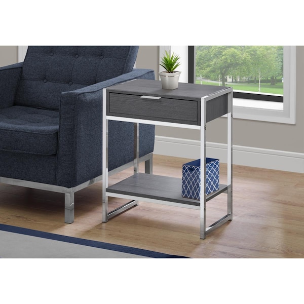 Gfancy Fixtures 24 in. Grey Particle Board, MDF & Chrome Metal Accent Table - GF3094718