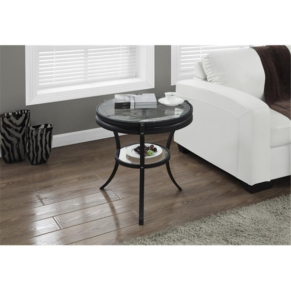 Daphnes Dinnette 20 in. Dia. Hammered Black Accent Table With Tempered Glass - DA1622071