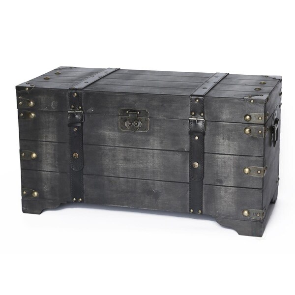 Paisaje 13.75 x 25.5 x 12 in. Distressed Wooden Storage Trunk, Black - Medium - PA2641952