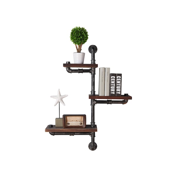Armen Living 30" Orton Industrial Pine Wood Floating Wall Shelf in Gray and Walnut Finish - LCORSH30