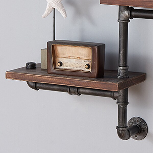 Armen Living 30" Orton Industrial Pine Wood Floating Wall Shelf in Gray and Walnut Finish - LCORSH30
