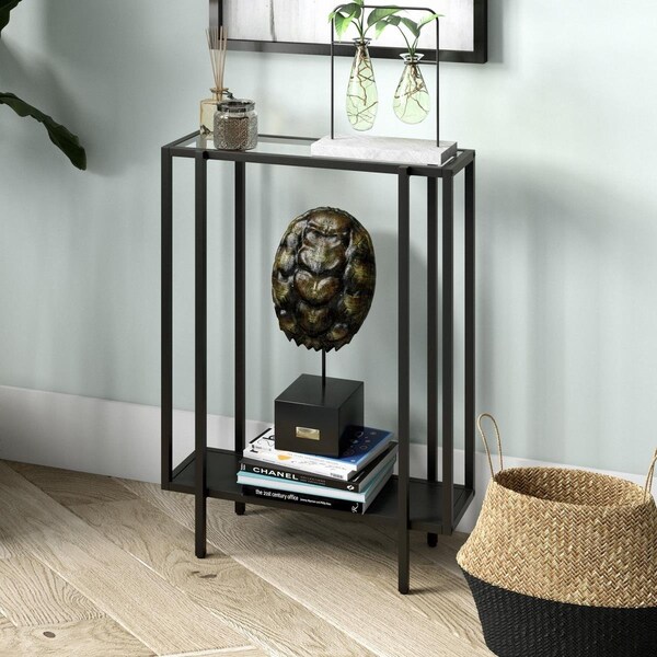 Henn & Hart 22 in. Vireo Console Table with Metal Shelf, Blackened Bronze - AT1172