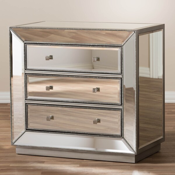 Baxton Studio Edeline Hollywood Regency Glamour Style Mirrored 3-Drawer Chest - 136-7485