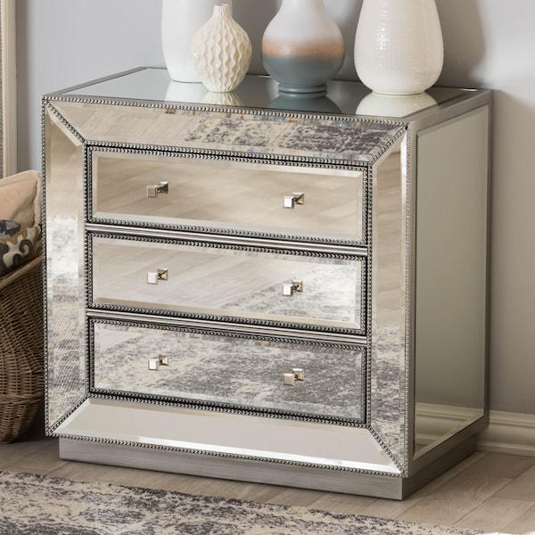 Baxton Studio Edeline Hollywood Regency Glamour Style Mirrored 3-Drawer Chest - 136-7485