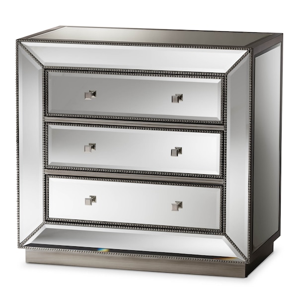 Baxton Studio Edeline Hollywood Regency Glamour Style Mirrored 3-Drawer Chest - 136-7485