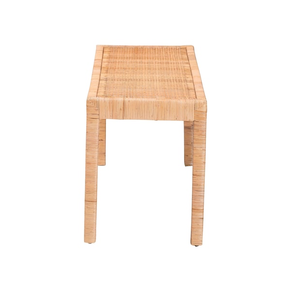 Baxton Studio Abelia Modern Bohemian Natural Rattan and Mahogany Wood Long Accent Bench - 229-13148-ZORO