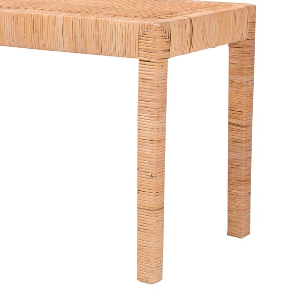 Baxton Studio Abelia Modern Bohemian Natural Rattan and Mahogany Wood Long Accent Bench - 229-13148-ZORO