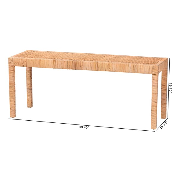 Baxton Studio Abelia Modern Bohemian Natural Rattan and Mahogany Wood Long Accent Bench - 229-13148-ZORO