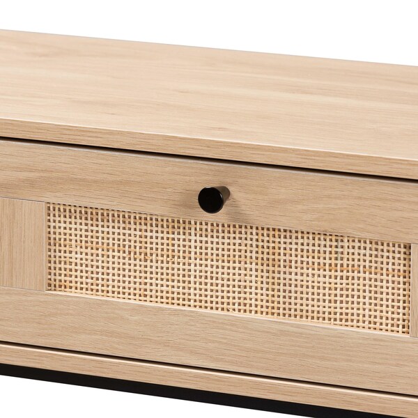 Baxton Studio Sherwin Mid-Century Modern Light Brown  and Black 2-Drawer Console Table with Woven Rattan Accent - 233-13221-ZORO