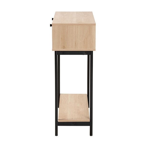 Baxton Studio Sherwin Mid-Century Modern Light Brown  and Black 2-Drawer Console Table with Woven Rattan Accent - 233-13221-ZORO