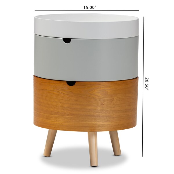 Baxton Studio Elison Mid-Century Multi Color 3-Tier Wood Nightstand - 154-9035