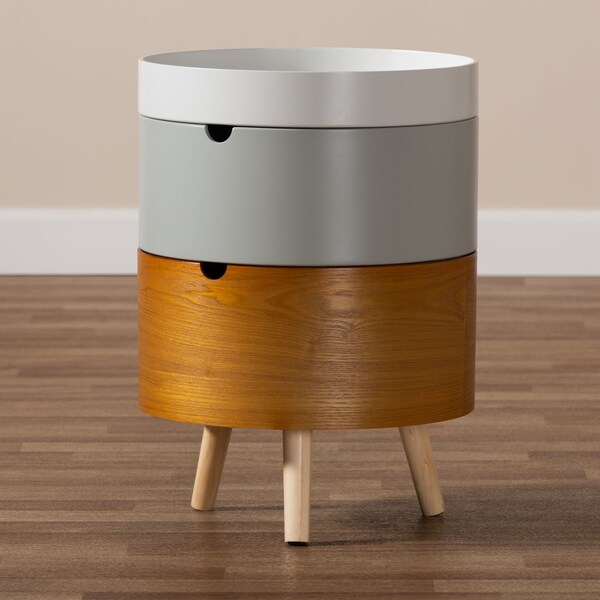 Baxton Studio Elison Mid-Century Multi Color 3-Tier Wood Nightstand - 154-9035