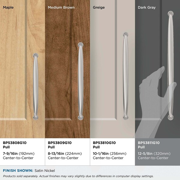 Amerock Kane 12-5/8 inch 320mm Center-to-Center Satin Nickel Cabinet Pull - BP53811G10