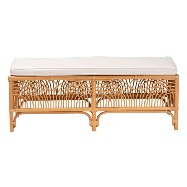 Bali & Pari Materra Modern bohemian Natural Brown Rattan Bench - 239-13579-ZORO