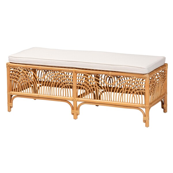 Bali & Pari Materra Modern bohemian Natural Brown Rattan Bench - 239-13579-ZORO