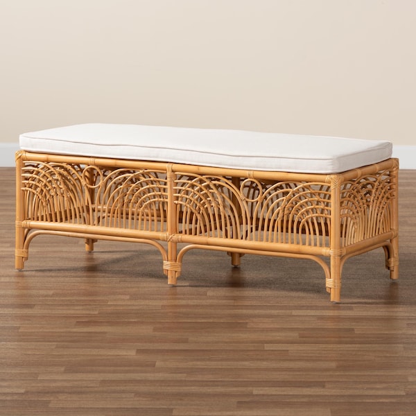 Bali & Pari Materra Modern bohemian Natural Brown Rattan Bench - 239-13579-ZORO