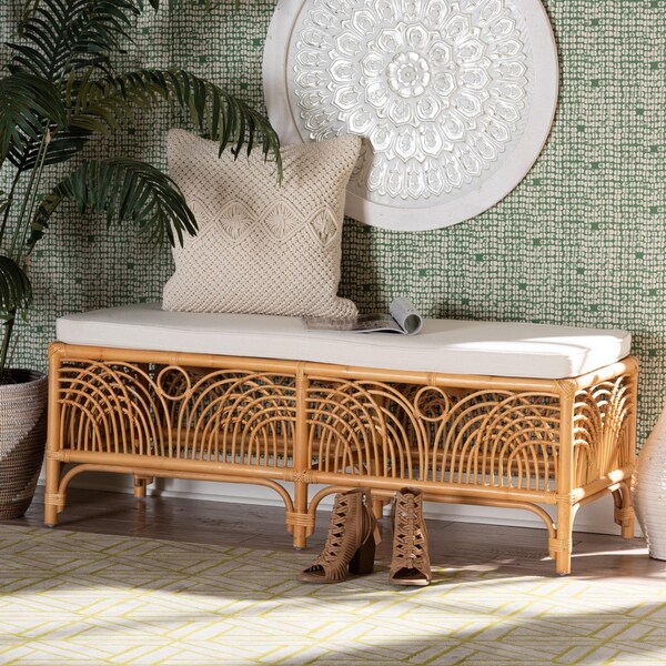 Bali & Pari Materra Modern bohemian Natural Brown Rattan Bench - 239-13579-ZORO