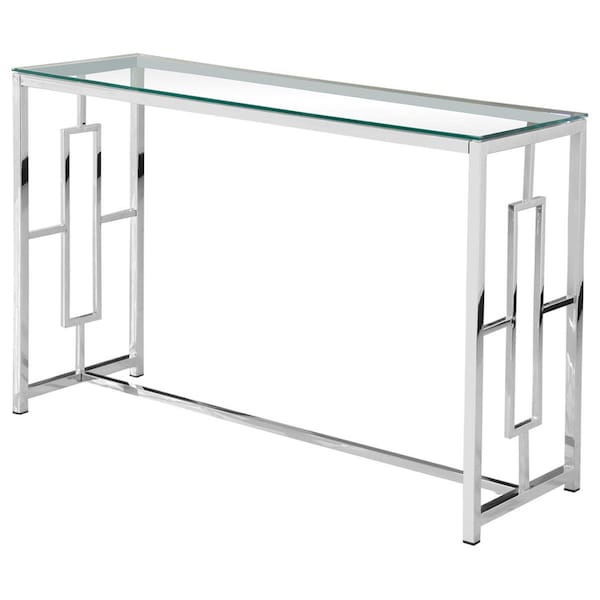 Kd Gabinetes Silver Stainless Steel Glass Sofa Table - KD2205447