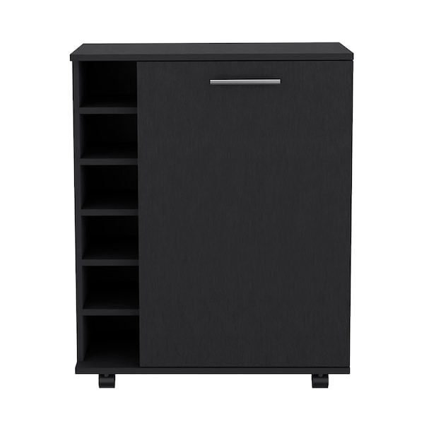Tuhome Lafayette Bar Cabinet with 4-Bottle Rack. Upper Glass Holder and Dual Door Design-Black - MLW9073