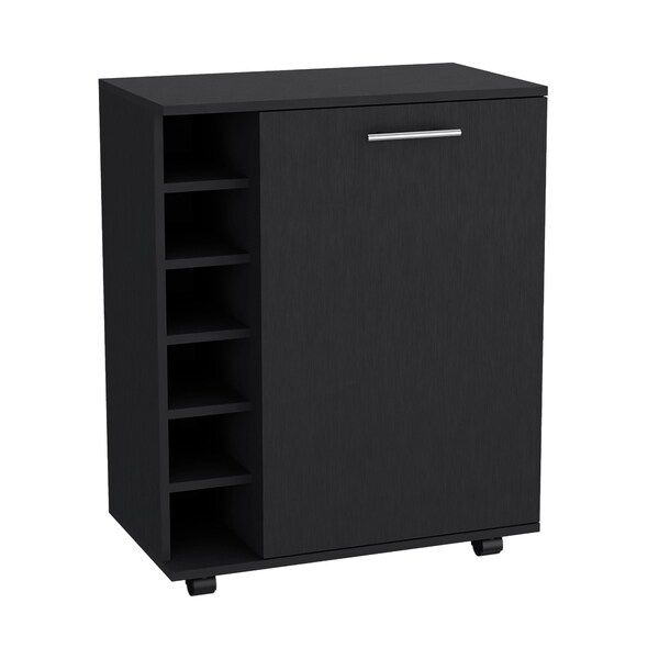 Tuhome Lafayette Bar Cabinet with 4-Bottle Rack. Upper Glass Holder and Dual Door Design-Black - MLW9073