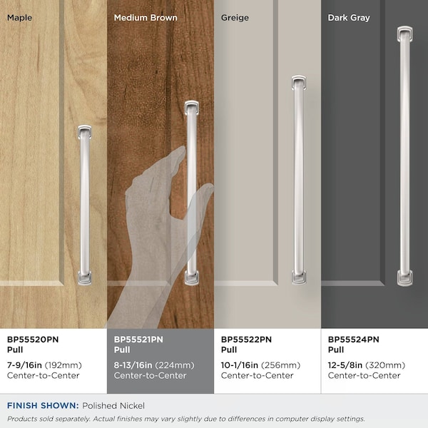 Amerock Surpass 8-13/16 inch 224mm Center-to-Center Polished Nickel Cabinet Pull - BP55521PN