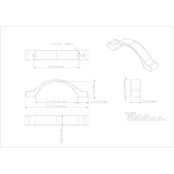Elements By Hardware Resources 3" Center-to-Center Satin Nickel Arched Seaver Cabinet Pull - 511-3SN