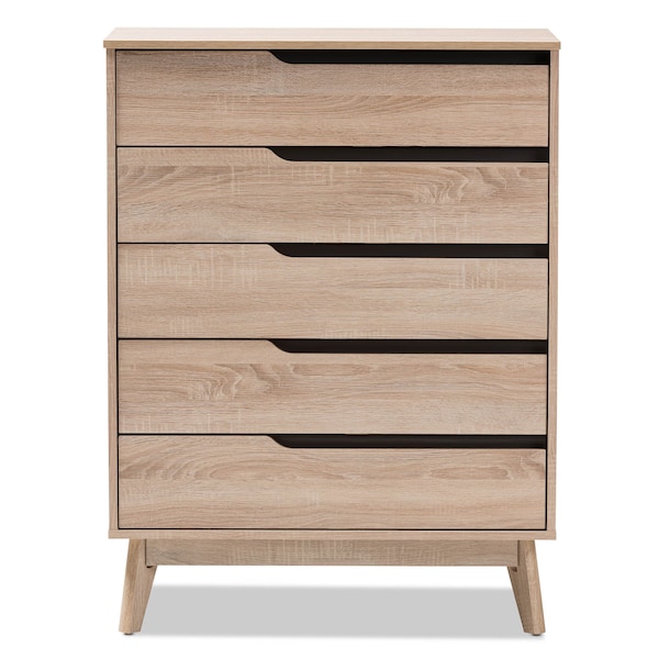 Baxton Studio Fella Mid-Century Modern Two-Tone Oak and Grey Wood 5-Drawer Chest - 138-7703