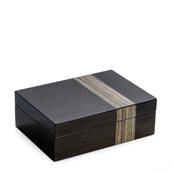 Bey Berk International Bey-Berk International BB677GRY Lacquered Ash Wood Valet Box with Multi Compartments for Storage - BB677GRY
