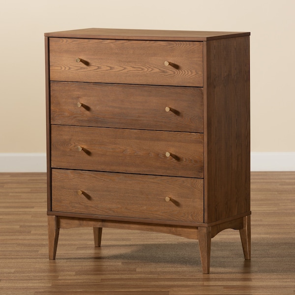 Baxton Studio Landis Mid-Century Ash Walnut Finished Wood 4-Drawer Chest - 193-11302-ZORO