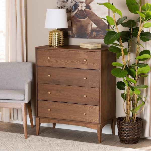 Baxton Studio Landis Mid-Century Ash Walnut Finished Wood 4-Drawer Chest - 193-11302-ZORO