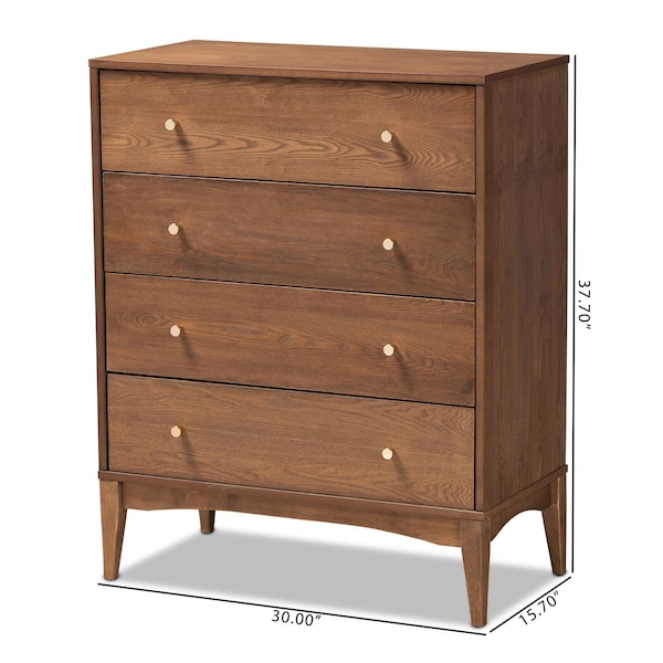 Baxton Studio Landis Mid-Century Ash Walnut Finished Wood 4-Drawer Chest - 193-11302-ZORO