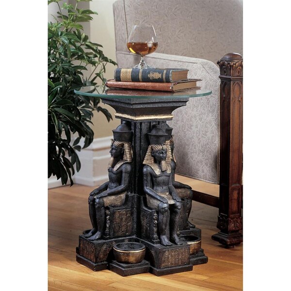 Design Toscano Ramses II Egyptian Sculptural Glass-Topped Table, PK 2 - NG930623