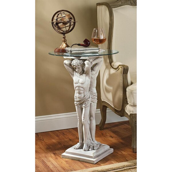 Design Toscano Hermitage Atlantes Glass-Topped Pedestal Table - KY4124