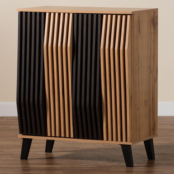 Baxton Studio Bergen Mid-Century Modern Two-Tone Espresso and Oak Brown Finished Wood 2-Door Storage Cabinet - 243-13505-ZORO