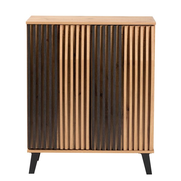 Baxton Studio Bergen Mid-Century Modern Two-Tone Espresso and Oak Brown Finished Wood 2-Door Storage Cabinet - 243-13505-ZORO