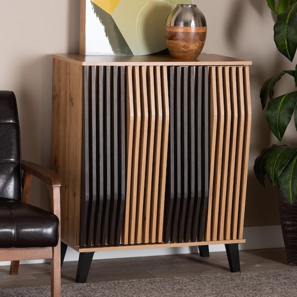 Baxton Studio Bergen Mid-Century Modern Two-Tone Espresso and Oak Brown Finished Wood 2-Door Storage Cabinet - 243-13505-ZORO