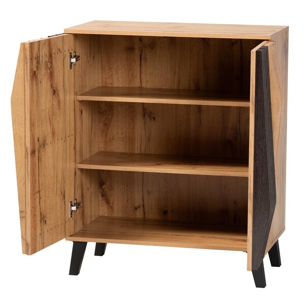 Baxton Studio Bergen Mid-Century Modern Two-Tone Espresso and Oak Brown Finished Wood 2-Door Storage Cabinet - 243-13505-ZORO