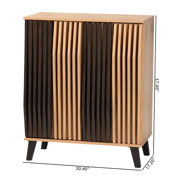 Baxton Studio Bergen Mid-Century Modern Two-Tone Espresso and Oak Brown Finished Wood 2-Door Storage Cabinet - 243-13505-ZORO