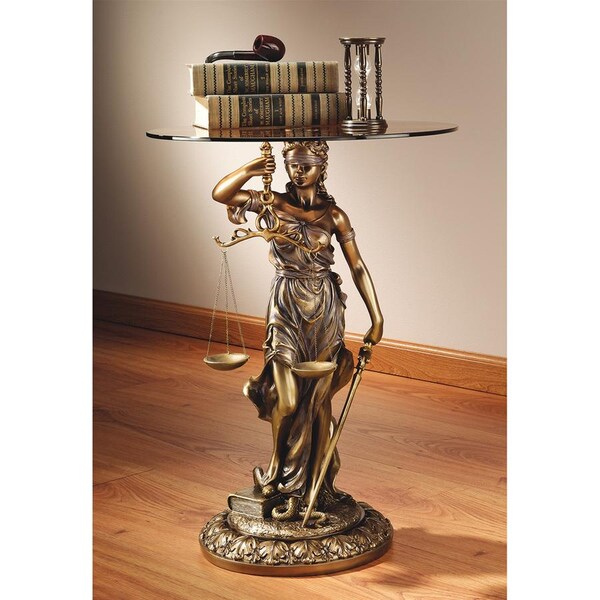 Design Toscano Blind Justice Glass-Topped Sculptural Table - WU75608