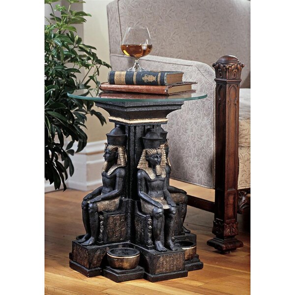 Design Toscano Ramses II Egyptian Sculptural Glass-Topped Table - NG30623